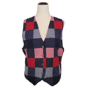 VINTAGE Patriotic Patchwork Button Down USA America Vest Large
